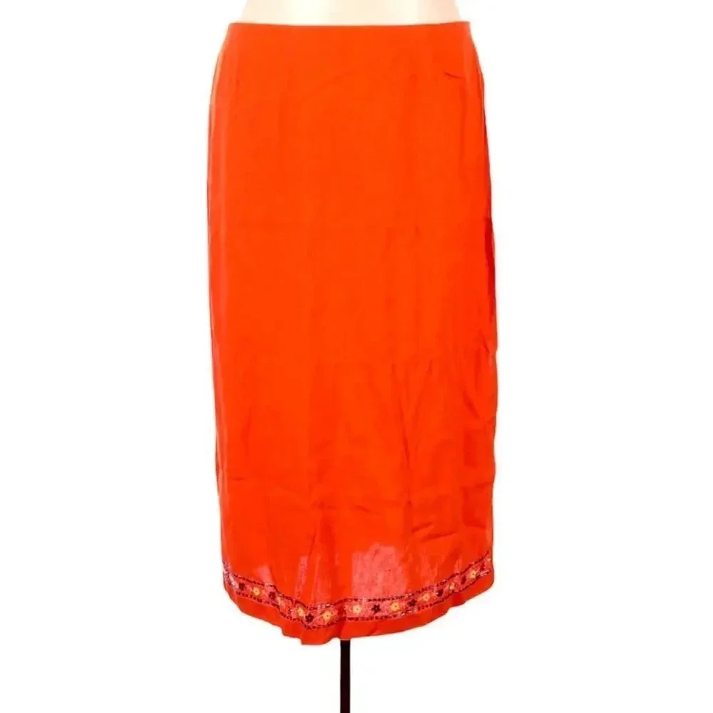 Giorgio Fiorlini Linen Blend Floral Beaded Skirt Elastic Orange Plus Size 24 24W